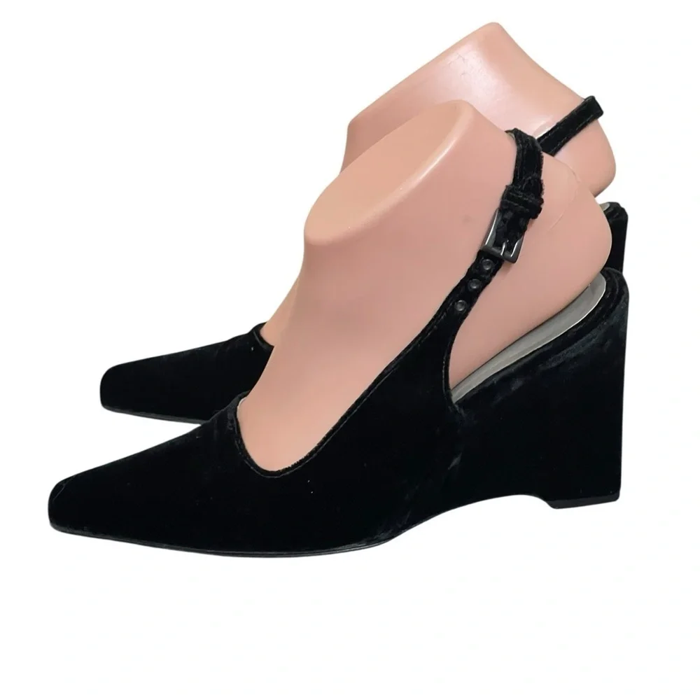 Prada‎ Black velvet Slingback wedge Heels size 35.5(5.5)